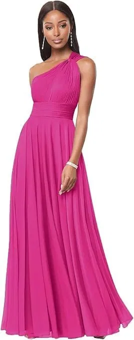 Женское шифоновое платье A-силуэта с одним плечом, Fuchsia