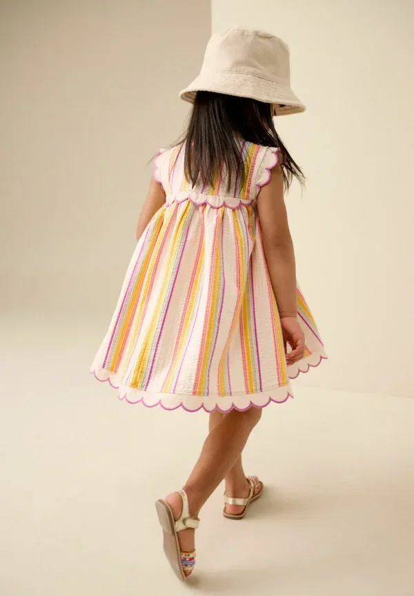 Платье летнее хлопковое Regular fit - sleeveless scallop detail summer dress Next, Rainbow Stripe — фото 2
