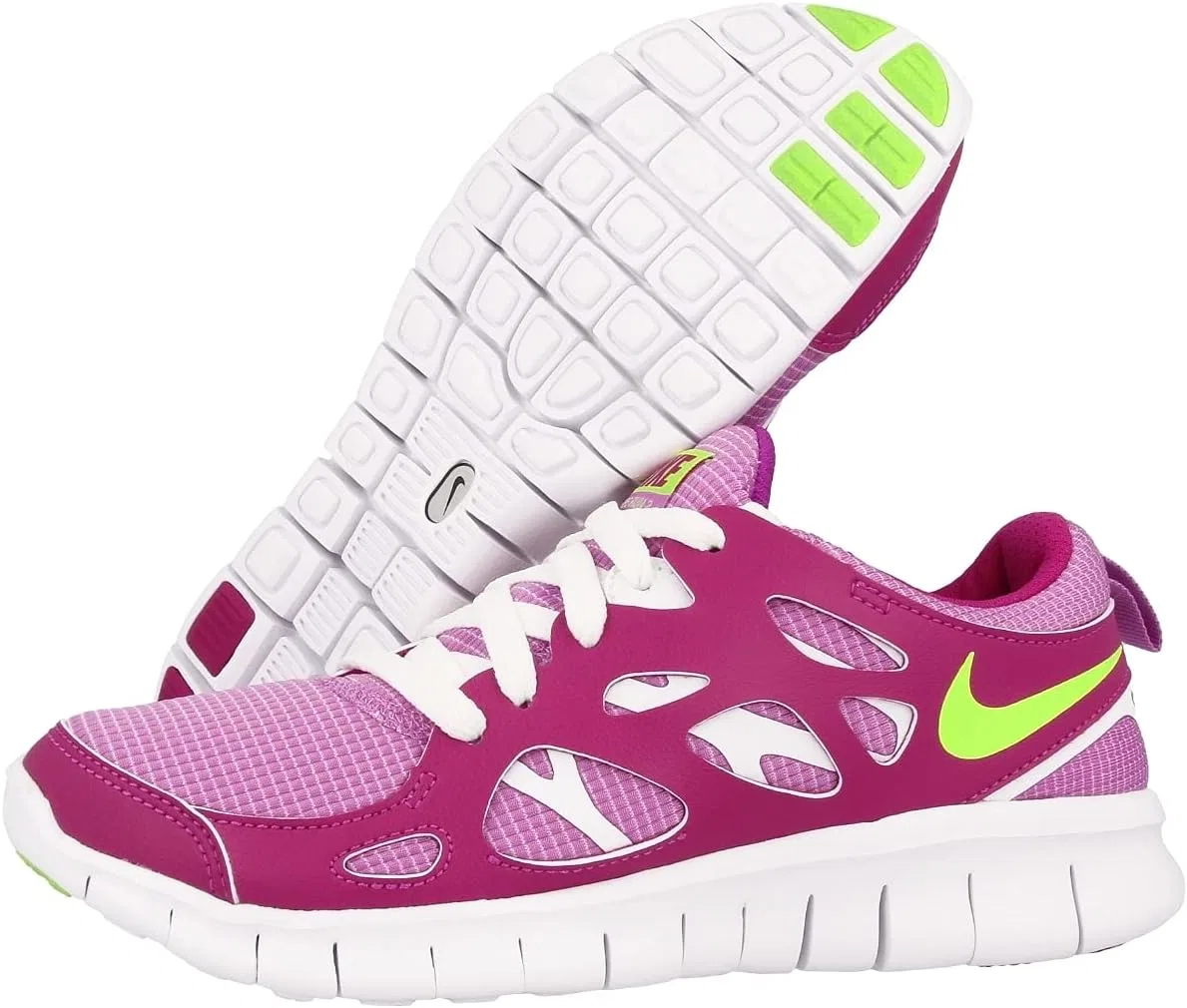 Детские кроссовки для бега с принтом Nike Free Run 2 Nike, Fuchsia Glow Key Lime Flash White — фото 3
