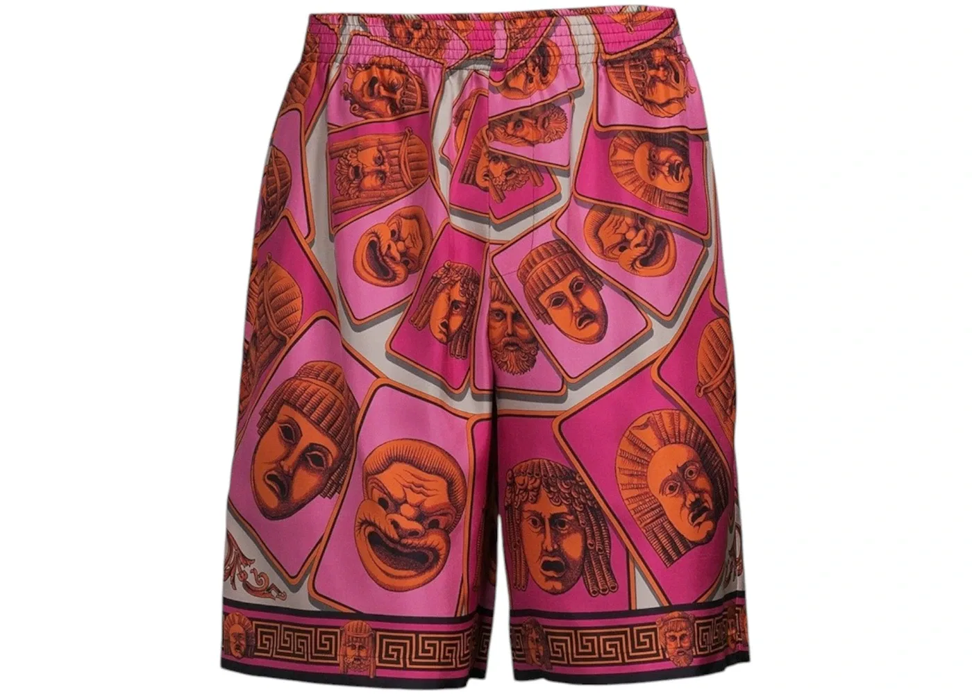 Мужские шорты с принтом Versace Le Maschere Mask Silk Shorts, Pink/Red