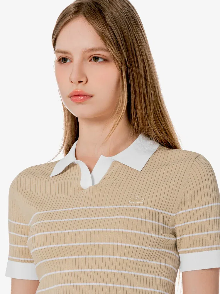 Свитер поло LACOSTE Beige с фактурным узором — фото 2