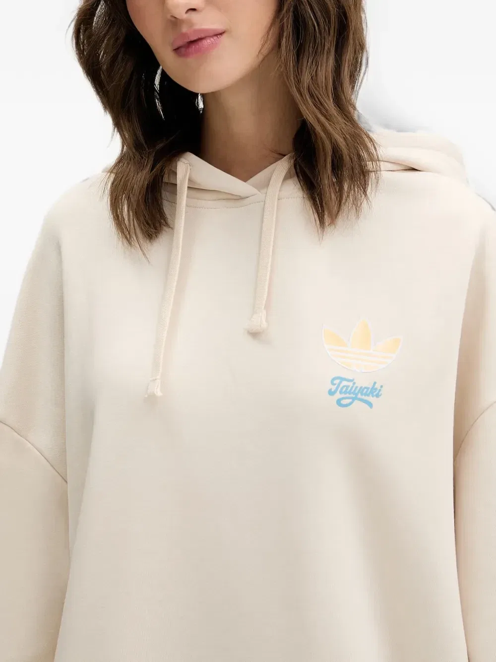Худи со шнурком и графическим принтом Adidas, бежевый — фото 4