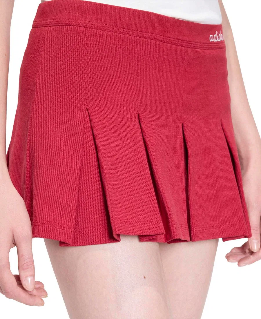 Женская юбка-трапеция из хлопка с внутренними леггинсами Colorpop Skirt adidas, Active Maroon Off White — фото 3