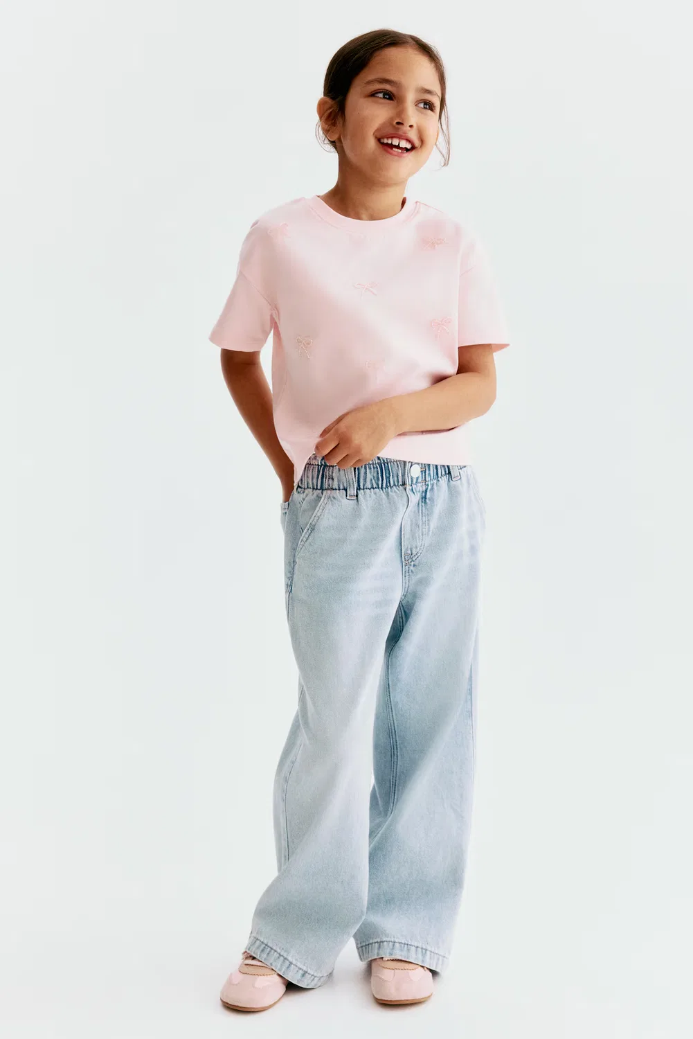 Джинсы с широкими штанинами и поясом-кулиской H&M, Helles Denimblau — фото 2