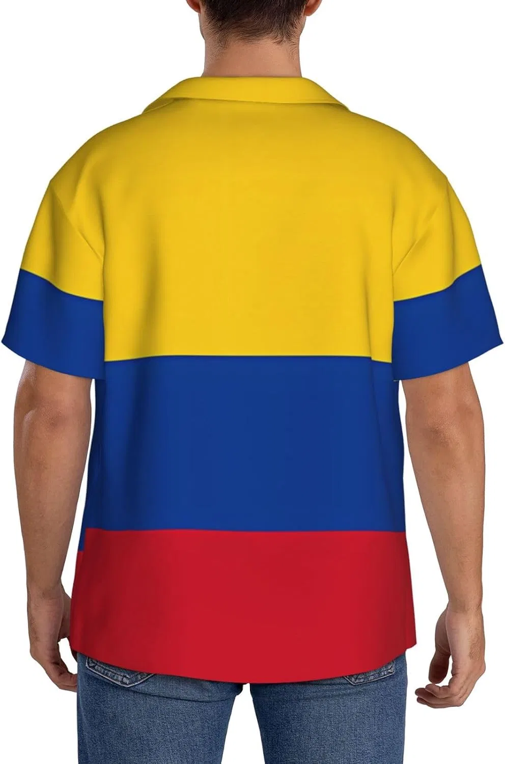 Мужская повседневная рубашка с принтом флага Колумбии Cuba Collar, Black — фото 3