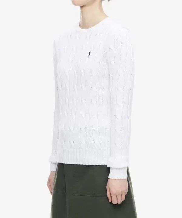 Свитер Slim Fit кабельной вязки, Polo Ralph Lauren, белый — фото 4
