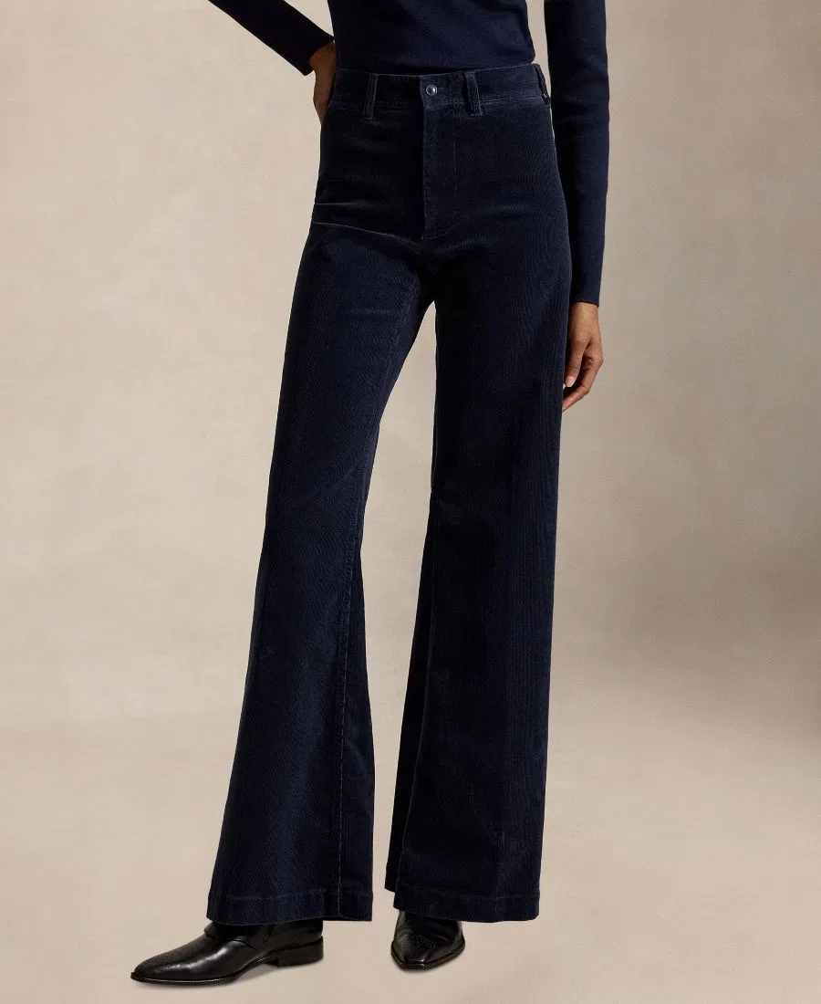 Женские брюки-клеш из вельвета Beaton Corduroy Flared Pants Polo Ralph Lauren, Navy — фото 3