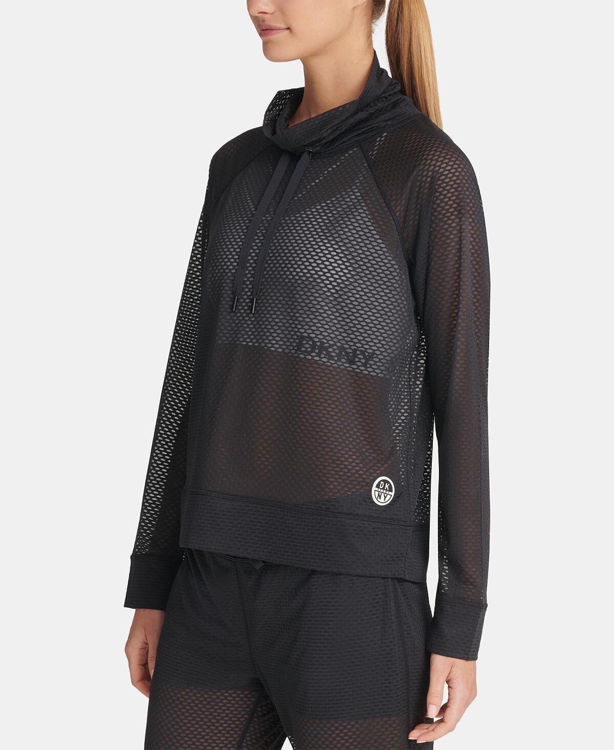 

Спортивный женский топ с вырезом-трубой из сотовой сетки DKNY, черный