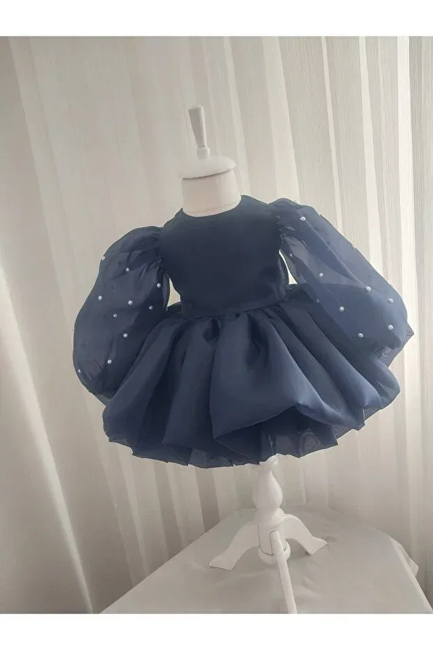 Детское платье для девочек с коротким рукавом Queen Tasarım, Navy Blue — фото 3