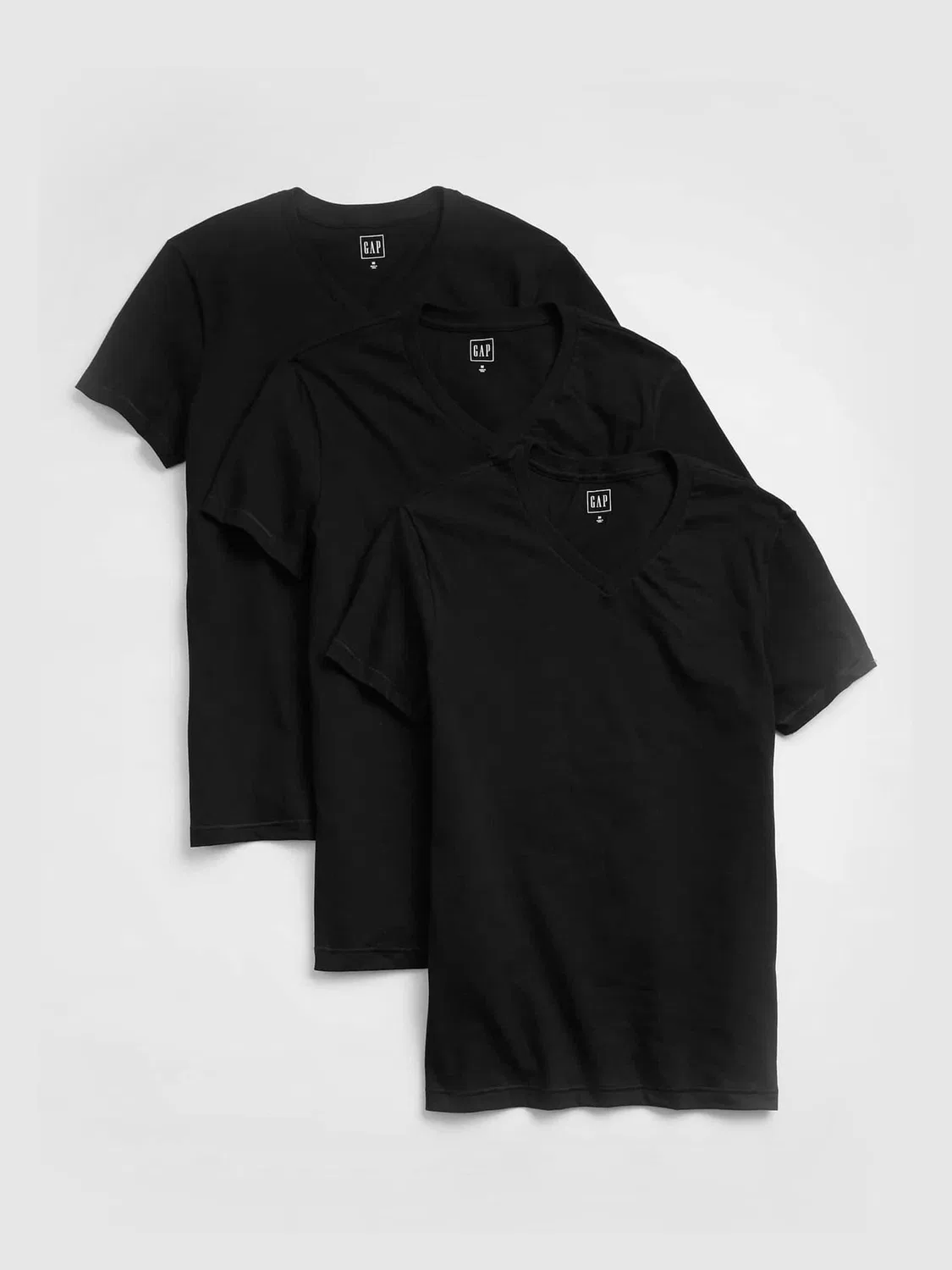 Футболка с V-образным вырезом Gap Black, 3 шт, черный