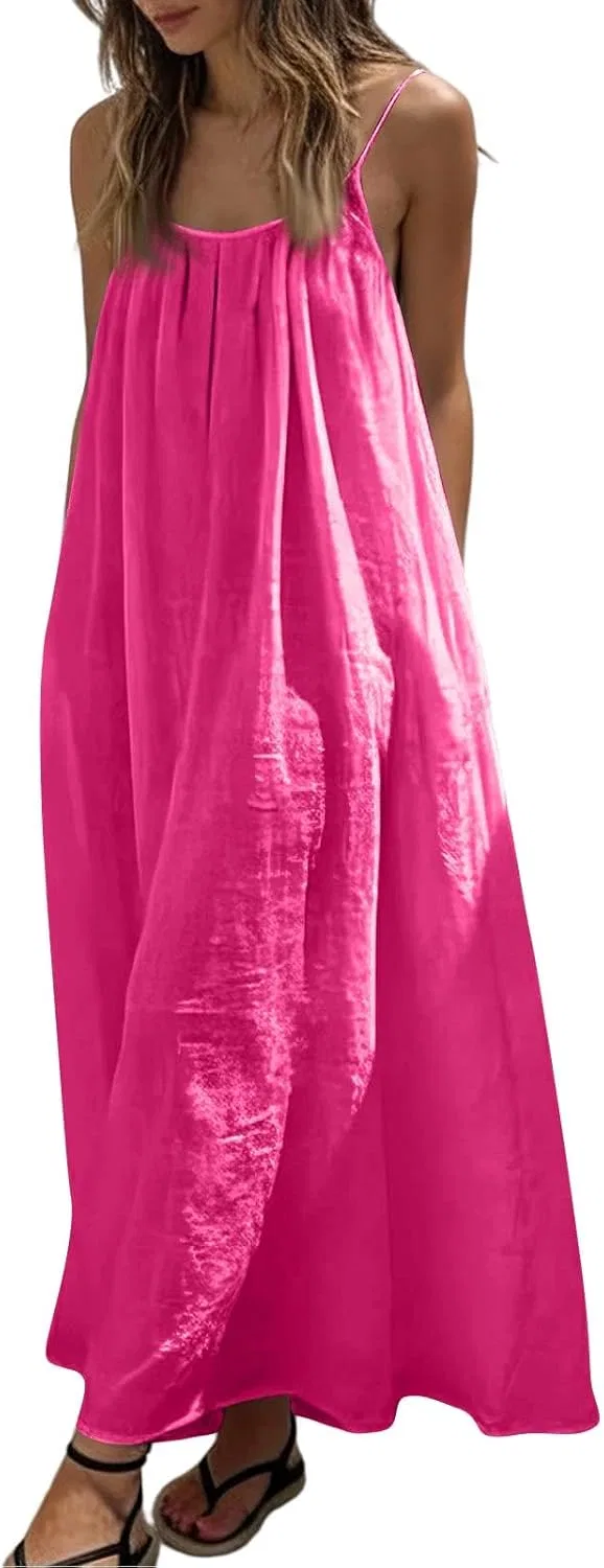 Женское летнее платье-комбинация на бретелях с открытой спиной, Hot Pink — фото 4