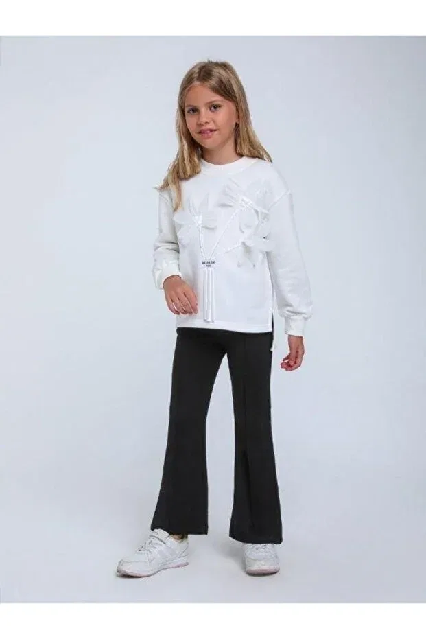 Детские свитшот для девочек с принтом Flower patterned embossed Escabel, White — фото 4