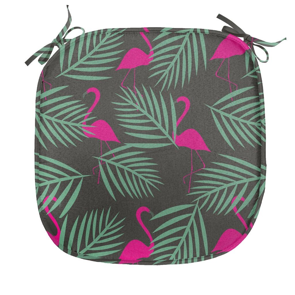 

Подушка на обеденный стул ABAKUHAUS Flamingo, животные из зоопарка розового цвета, декоративная водонепроницаемая подушка с ремнями для кухонных сидений, 40 см x 40 см, розовый, зеленый, черный