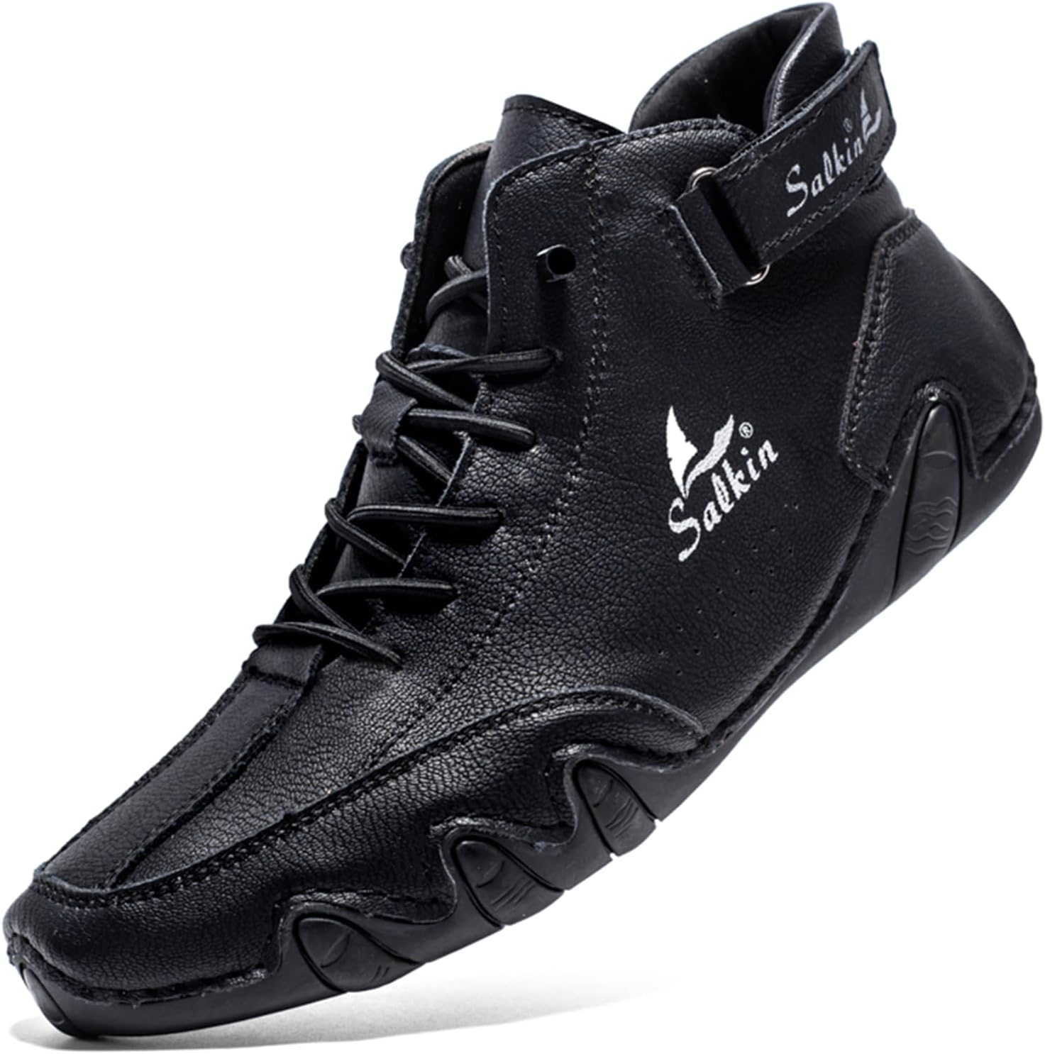 

Мужские повседневные кожаные модные кроссовки Abborora, ботинки-чижки на щиколотке, слипоны, легкие лоферы для ходьбы и вождения, черный