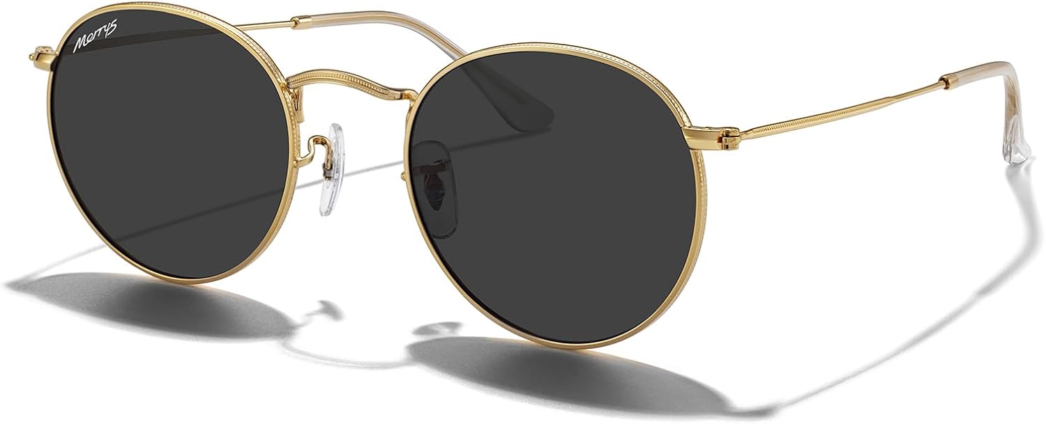 

Модные круглые металлические поляризованные солнцезащитные очки MERRY для женщин и мужчин в стиле ретро, ​​классика и винтаж, модель S6447 MERRY'S, Polished Gold Frame/Black Lens