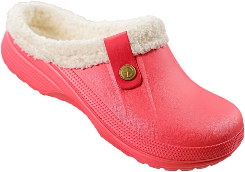 

Женские и мужские сабо с флисовой подкладкой, зимние теплые пушистые домашние тапочки, водонепроницаемые, противоскользящие, для сада, для дома и улицы Pocadri, красный