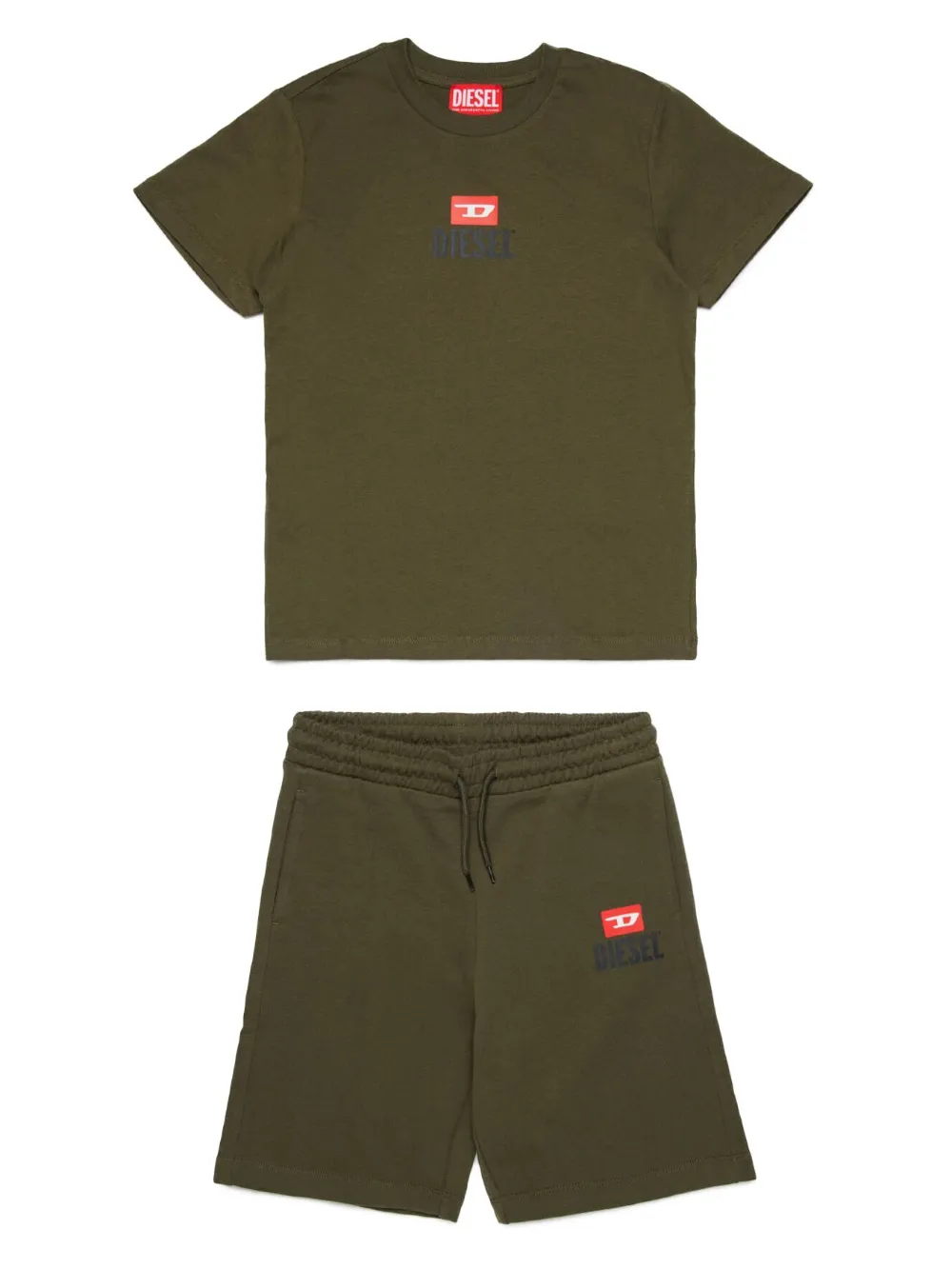 

Комплект из футболки и шортов-бермудов с логотипом Diesel Kids, зеленый