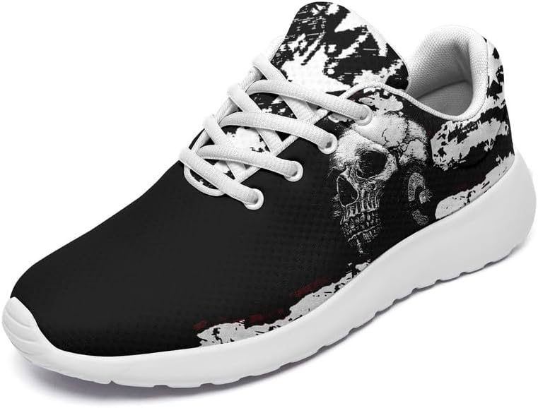 

Кроссовки с черепом для женщин и мужчин, дышащие, комфортные, для ходьбы, спортивные, для Хэллоуина Coolcustomize, черный