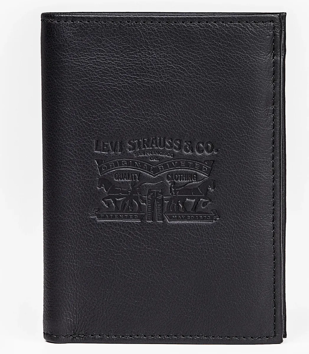 

Кошелек Levi's "VINTAGE TWO HORSE VERTICAL COIN WALLET", с красивым тиснением, мужской кожаный кошелек, черный