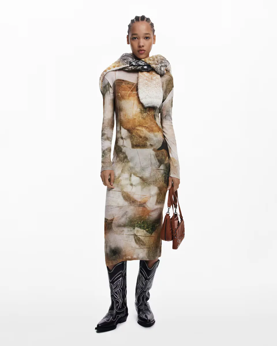 

Платье с принтом и воротником-воронкой Desigual, мультиколор