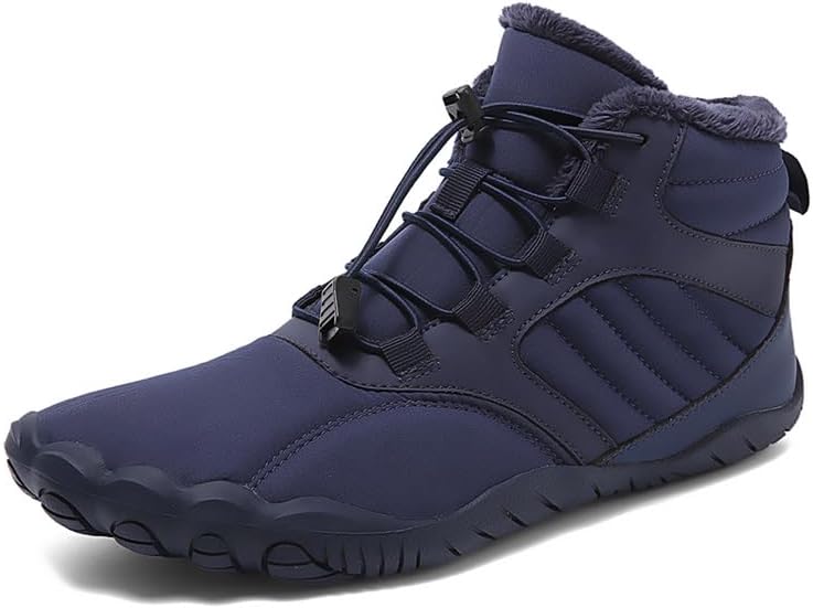 

Зимние теплые ботинки Asifn Mens Barefoot с меховой подкладкой для походов, минималистичные, водонепроницаемые, противоскользящие хлопковые обувь, темно-синий