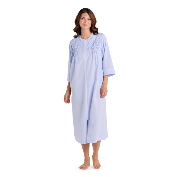 

Женский длинный халат на молнии из сирсакера Miss Elaine Essentials, цвет blue white check