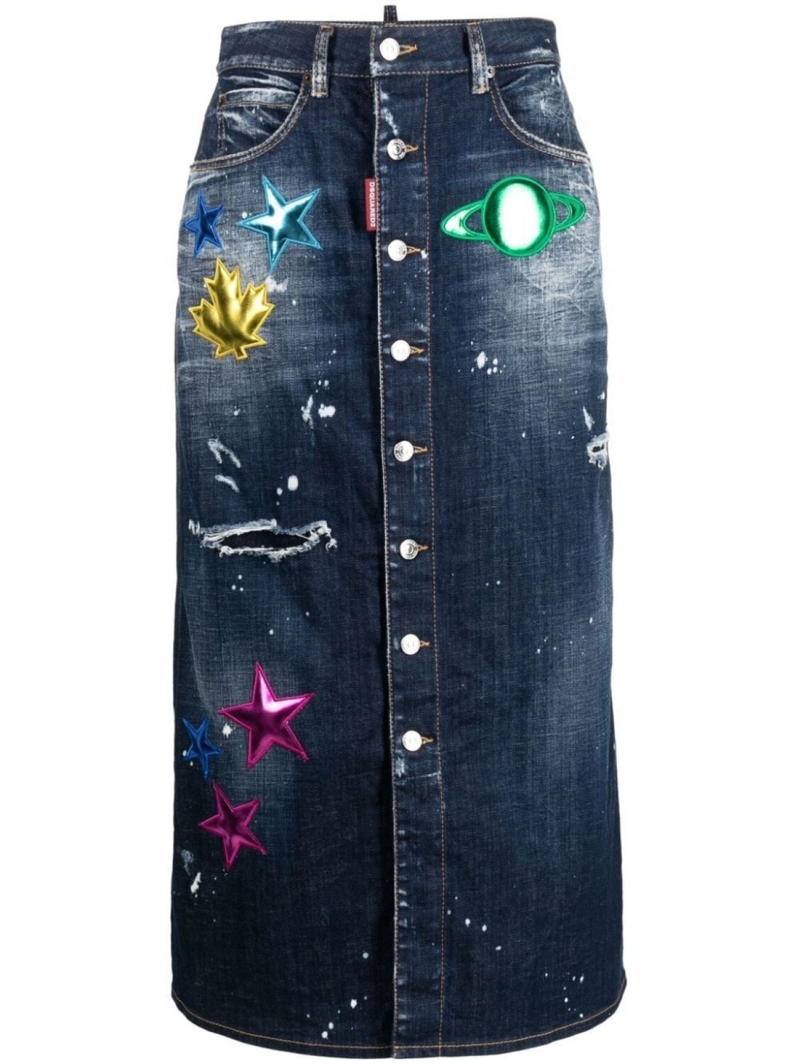

Dsquared2 distressed patch-detail denim skirt, синий
