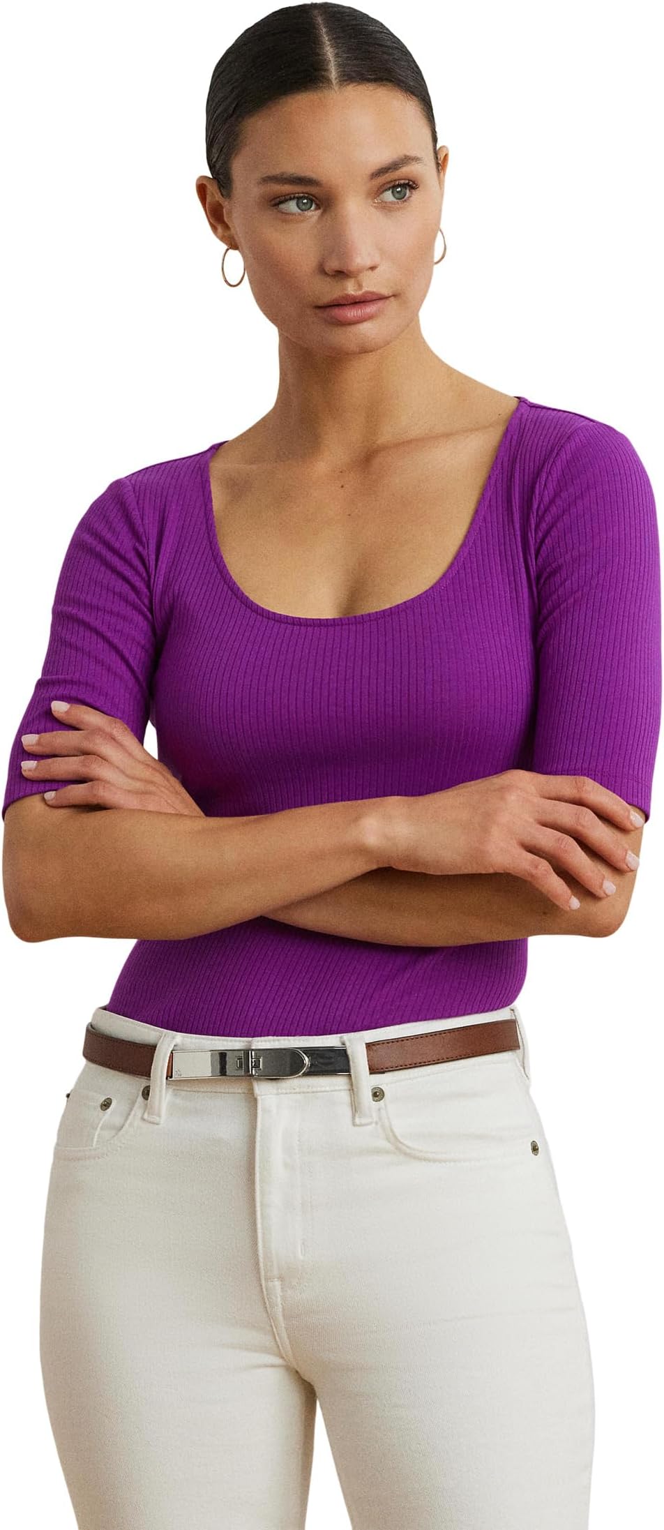 

Футболка Lauren Ralph Lauren Rib-Knit Cotton-Blend Elbow-Sleeve Tee, Purple Dawn