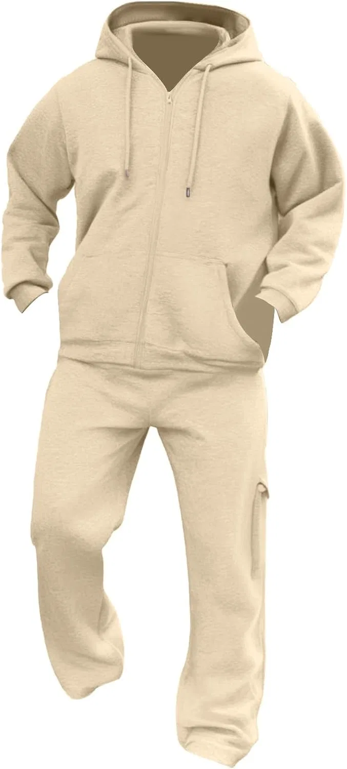Спортивный костюм из флиса, мужской комплект из толстовки и штанов, Beige — фото 3