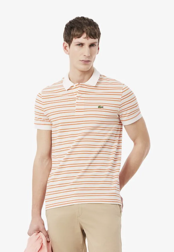 Рубашка поло Lacoste оранжевый Blanc-1Ri, полосатая, оранжевый