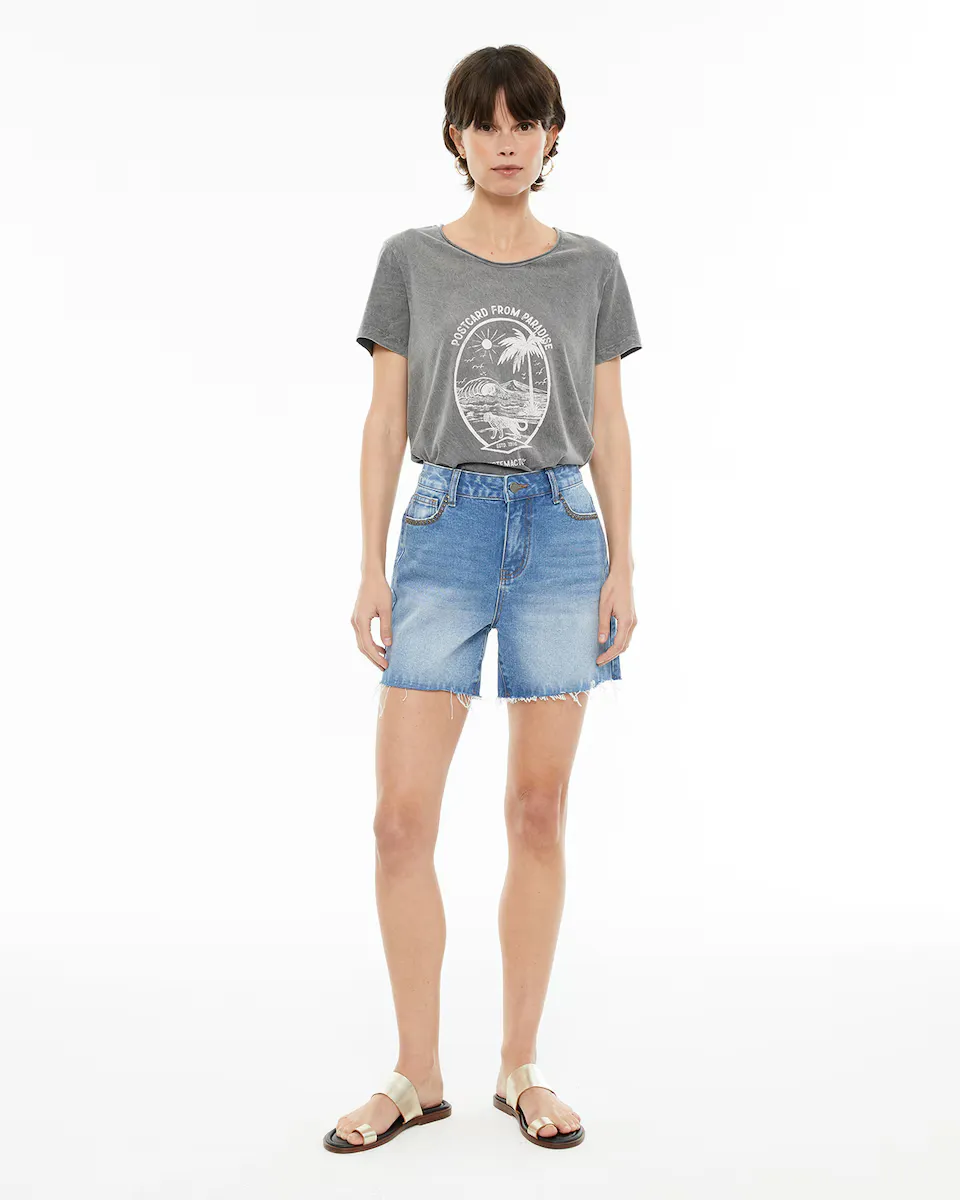 

Женские шорты из денима с заклепками System Action, светло-голубой