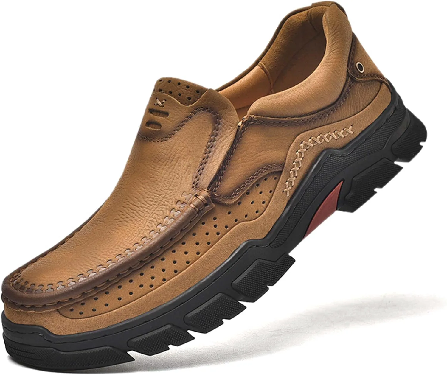 

Мужские премиальные повседневные кроссовки, боковая перфорированная отделка, кожаные прогулочные кроссовки, обувь для вождения, уличные кроссовки, удобные, мягкие, дышащие, противоскользящие Vtiao, хаки