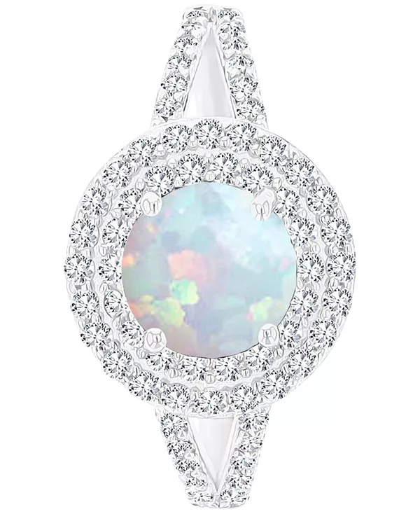 

Кольцо с аметистом (1-1/5 карата tw) и выращенным в лаборатории белым сапфиром (5/8 карата tw) в виде гало-камня из стерлингового серебра (также с другими камнями) Macy'S, opal