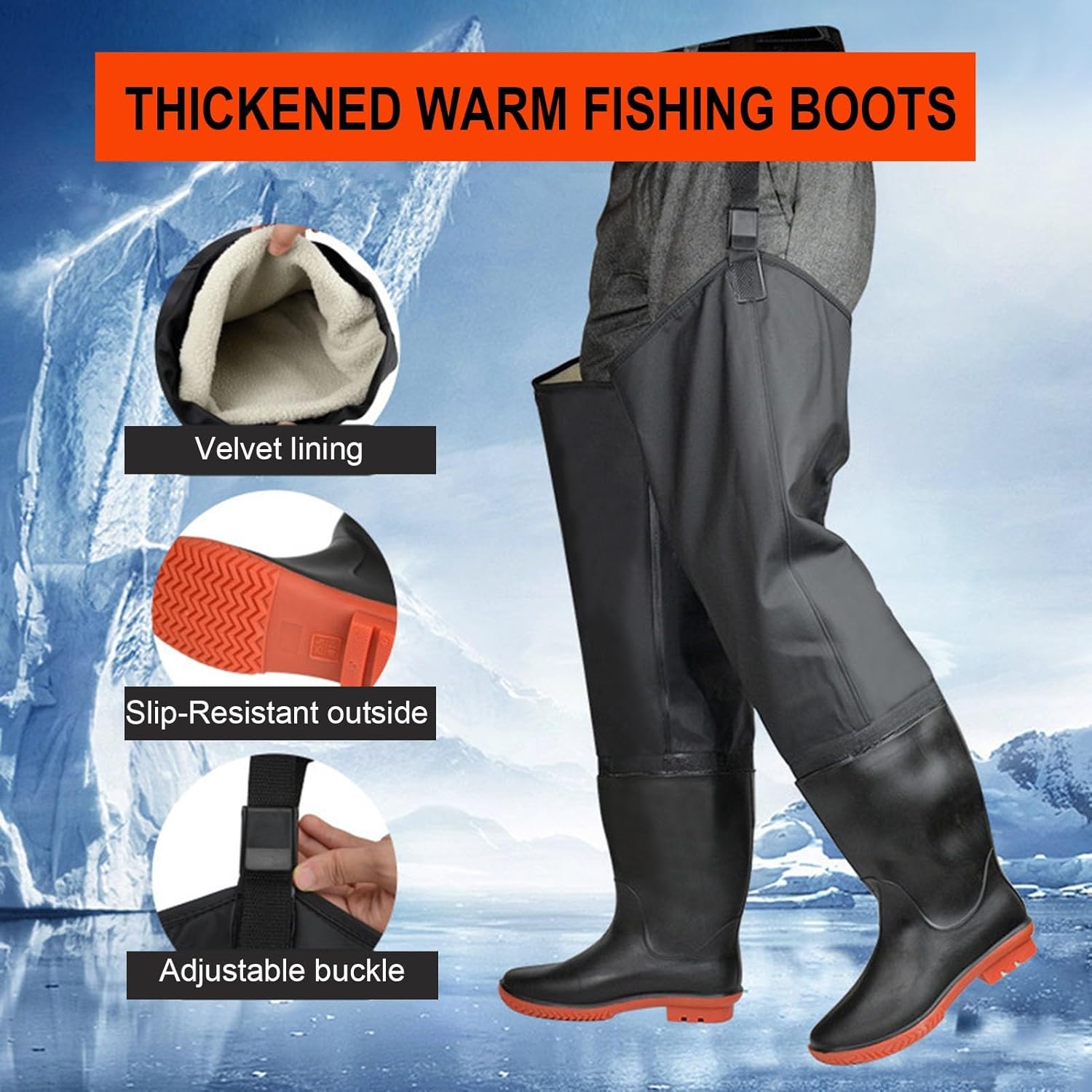 Hip Waders ПВХ водонепроницаемые рыболовные ботинки с высокой трубой, 80 см высококоленные ботинки Waders для мужчин и женщин, легкие Jcwgly, черный — фото 3