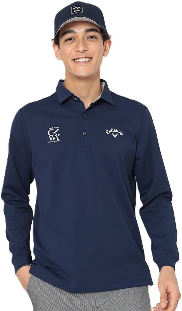 

Мужская рубашка-поло с длинным рукавом Callaway C25233100, классическая, простая, влагоотводящая, быстросохнущая, с защитой от УФ-излучения, для игры в гольф, темно-синий