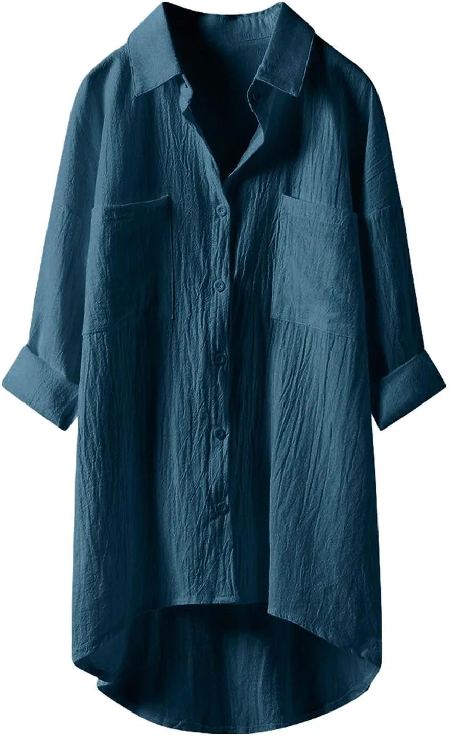 Блуза длинная, casual, с бантом, синий