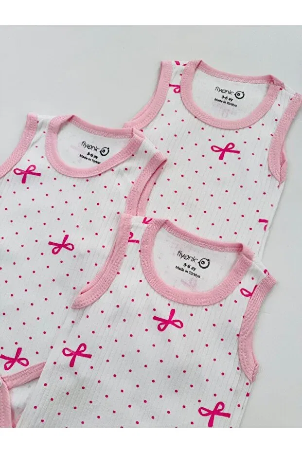 Детское боди-топ для девочек хлопковый 3 шт Basics Efu Baby, Pink — фото 4