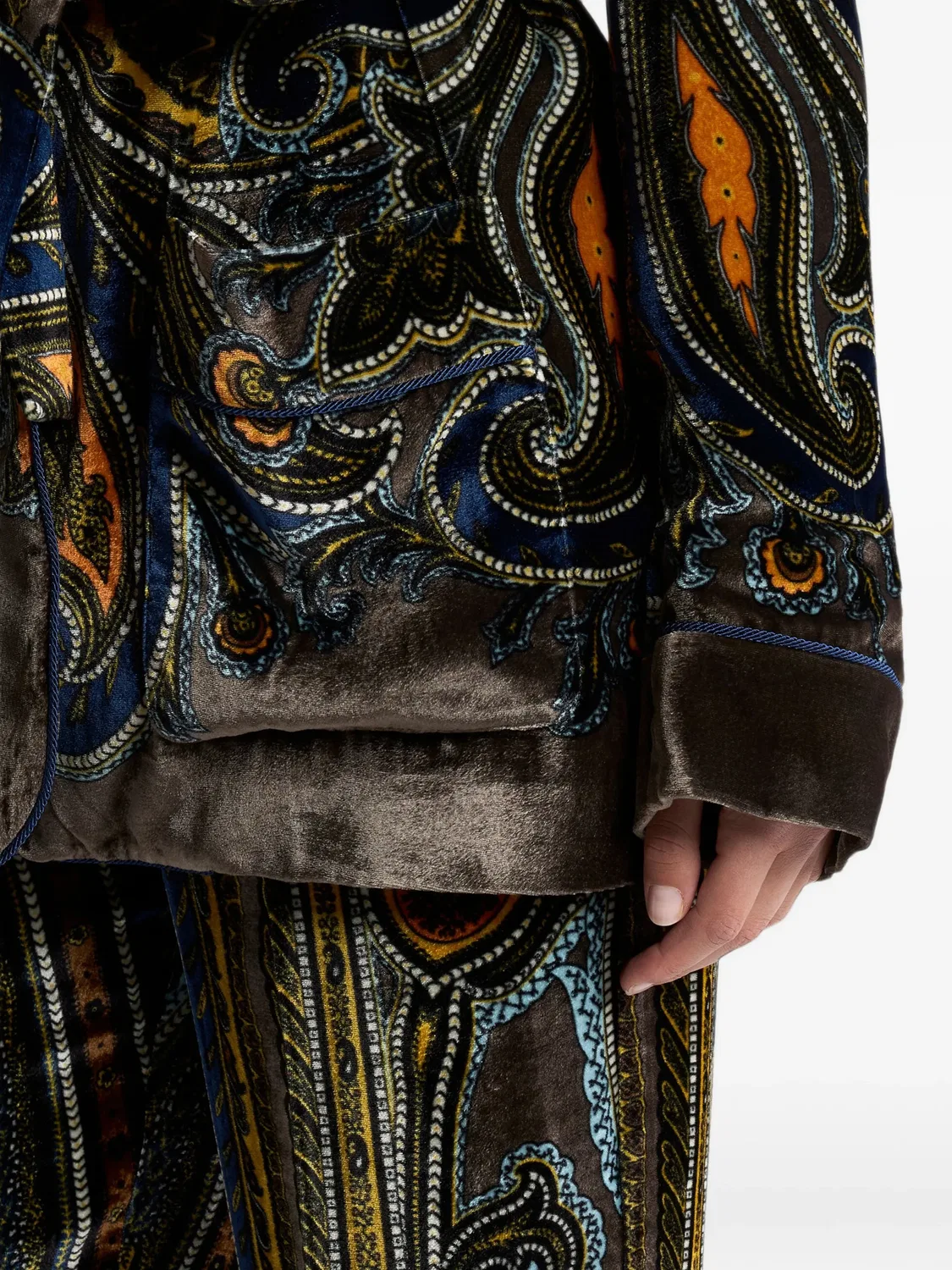 Бархатный жакет с поясом и узором «пейсли» Etro, коричневый — фото 4