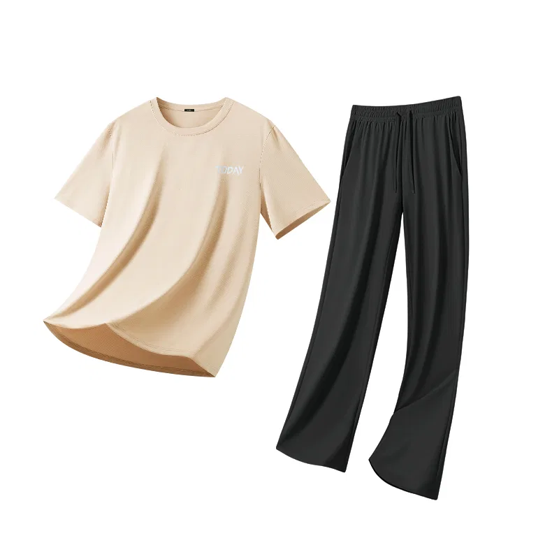 Детский комплект пижам 2 шт MINISO, Khaki (Ma Chang Blue Graffiti Chest Logo)+Black