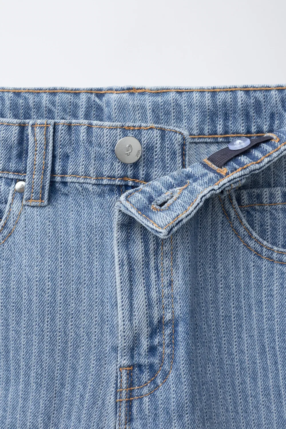 Шорты-бермуды из полосатого денима PENN ZARA, Light Blue — фото 3