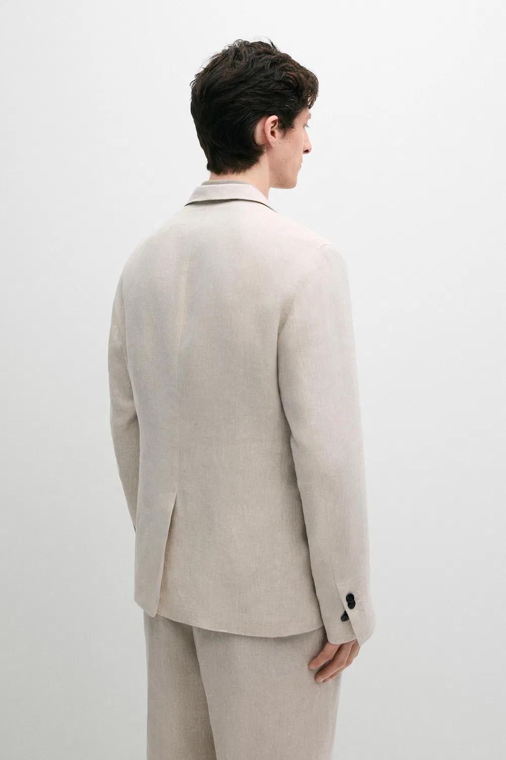 Блейзер из 100% льна с декоративными карманами Massimo Dutti, кремовый — фото 3