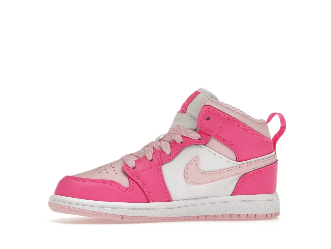 Детские кроссовки для девочек с высоким верхом Jordan 1 Mid Jordan, White/Fierce Pink/Medium Soft Pink — фото 3