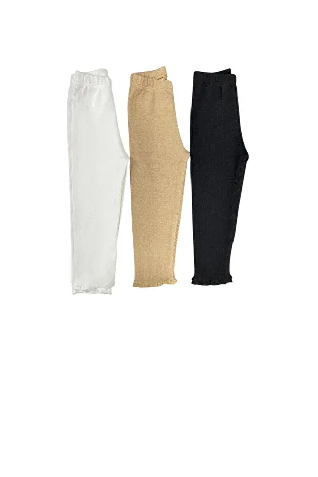 Детские леггинсы для девочек хлопковые 3-предметный набор Stretch fabric stretchy girls-boys 3-piece baby tights single bottom tights Fun Kids Colthinig, Black-Cream-Milk Coffee