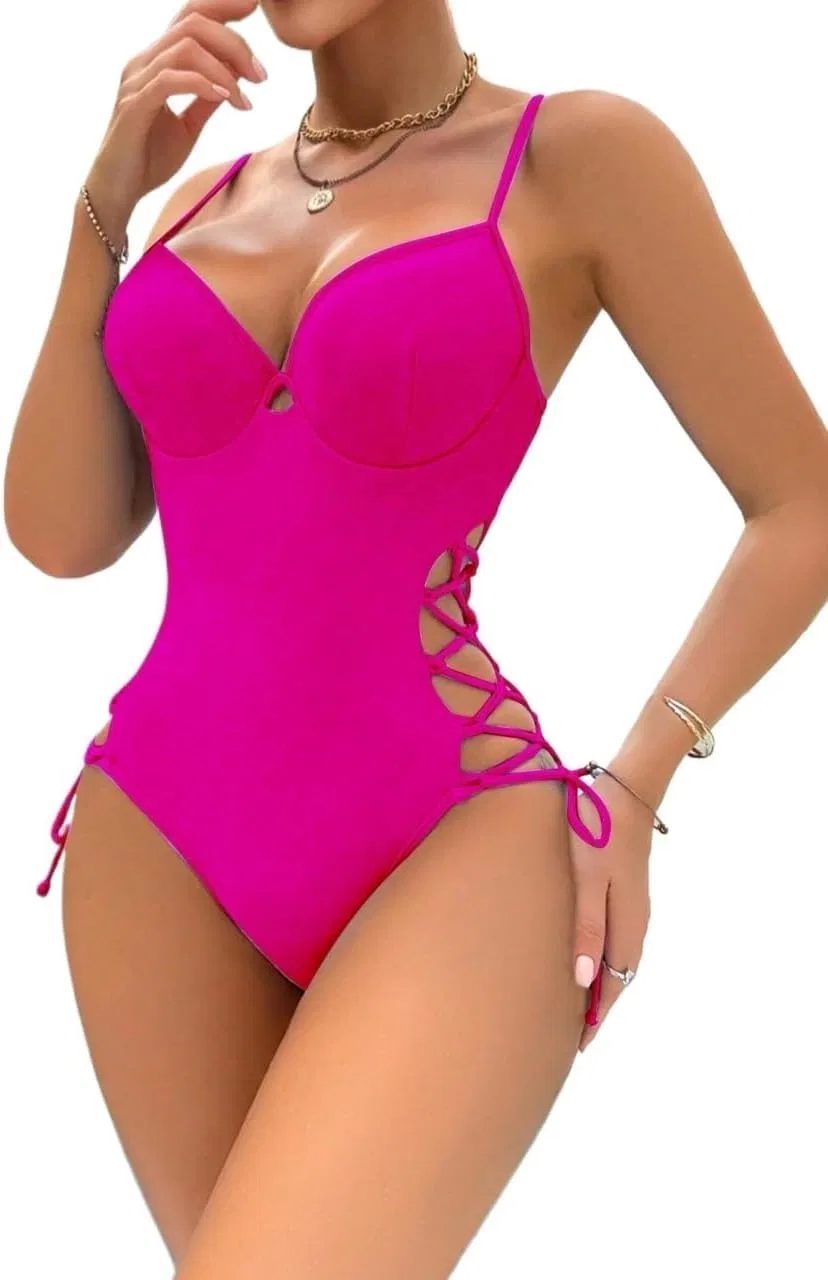 Женский монокини с вырезами и шнуровкой, Hot Pink