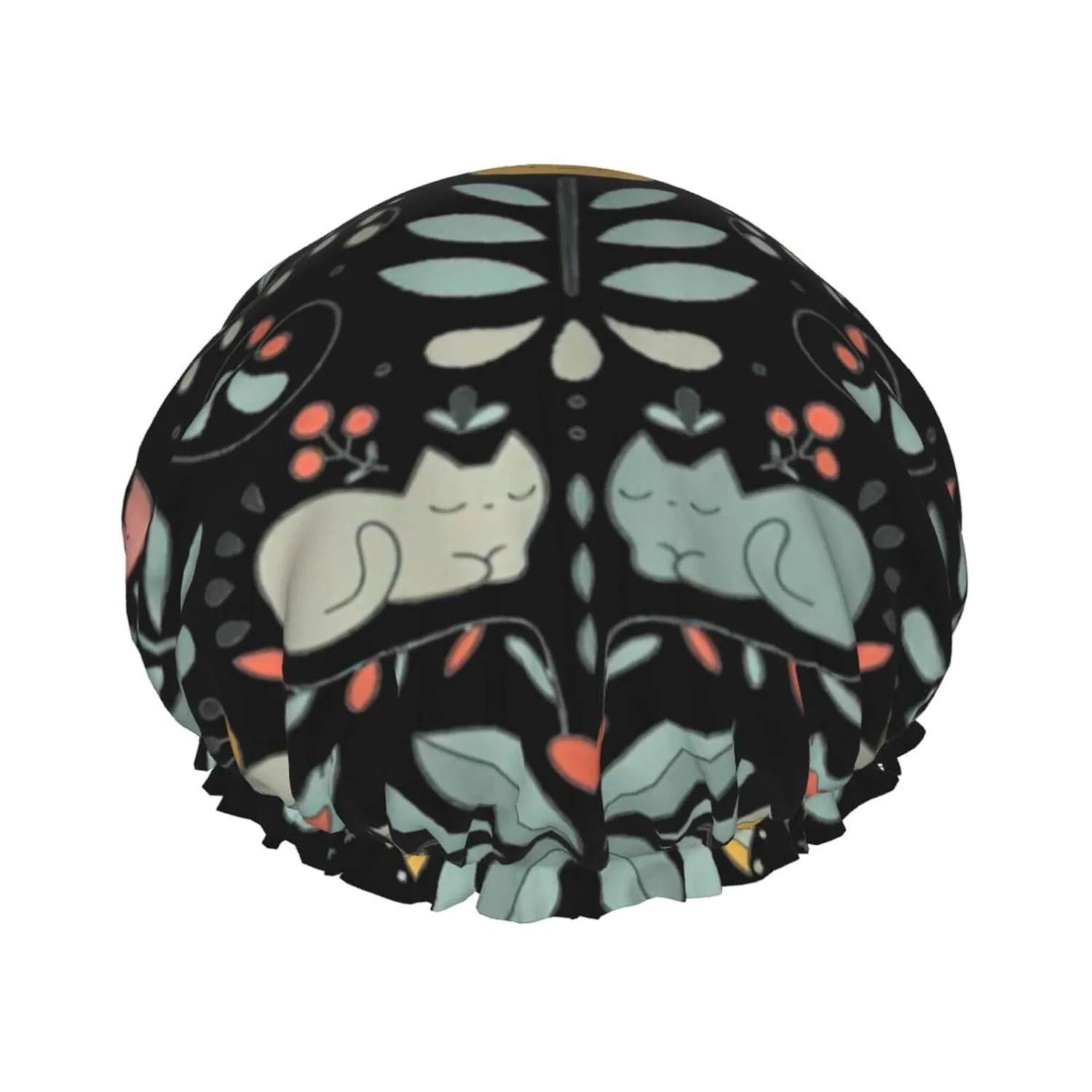 Шапочка для душа Double Layer Waterproof, BREAUX, 10.6x4.3 inch, Funny Cat Bird and Flower Print
