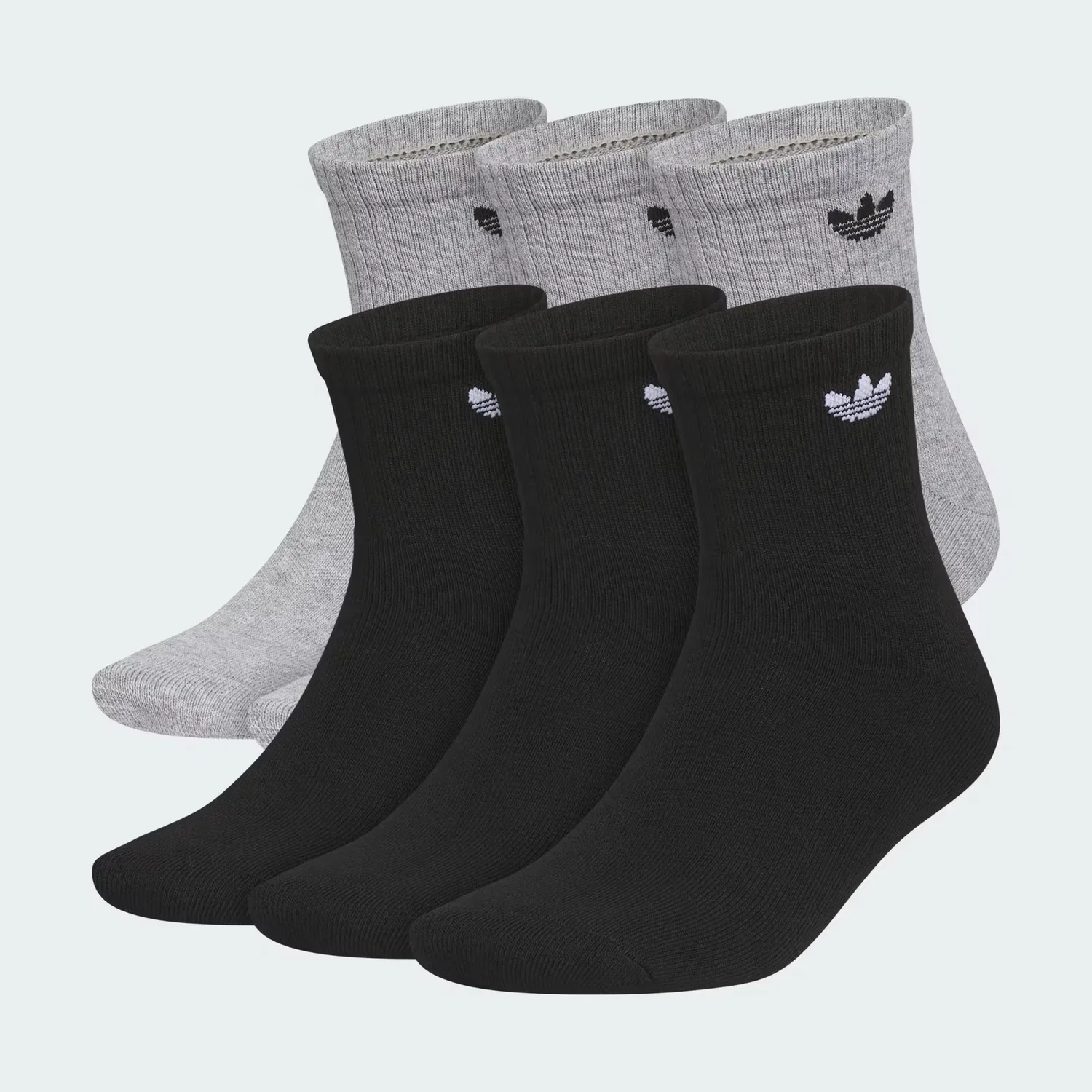 Носки короткие влагоотводящие, 6 пар, Trefoil 2.0, Adidas Originals, серый меланж/черный/белый