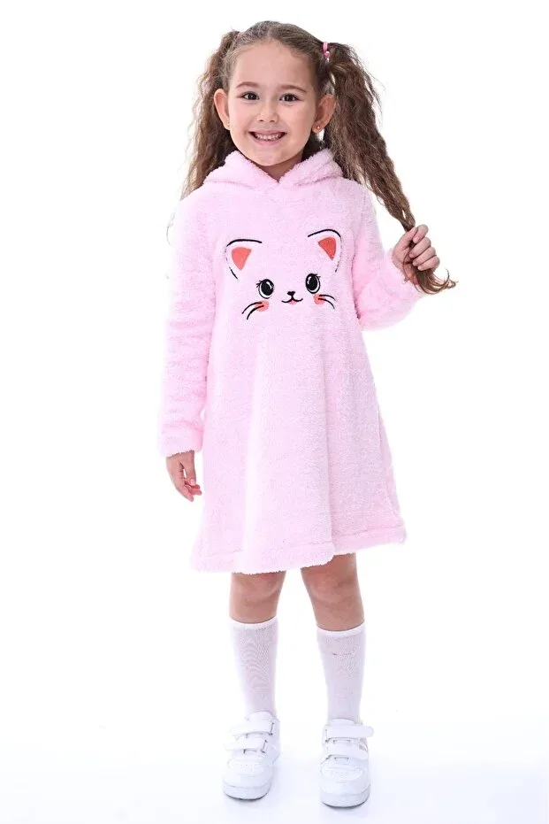 Детское платье для девочек с капюшоном Aden Kids, Pink Plush Dress — фото 4