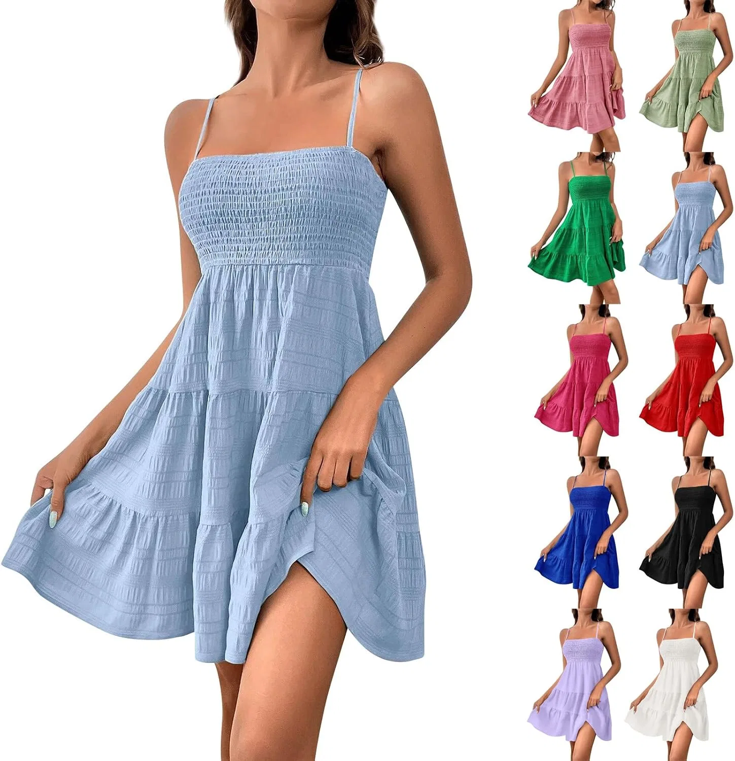 Женское мини-платье с открытой спиной и оборками, Light Blue