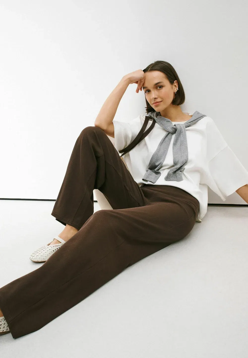 Брюки из денима с широкими штанинами, модель для высоких людей Next, Chocolate Brown Wrap Waist — фото 4