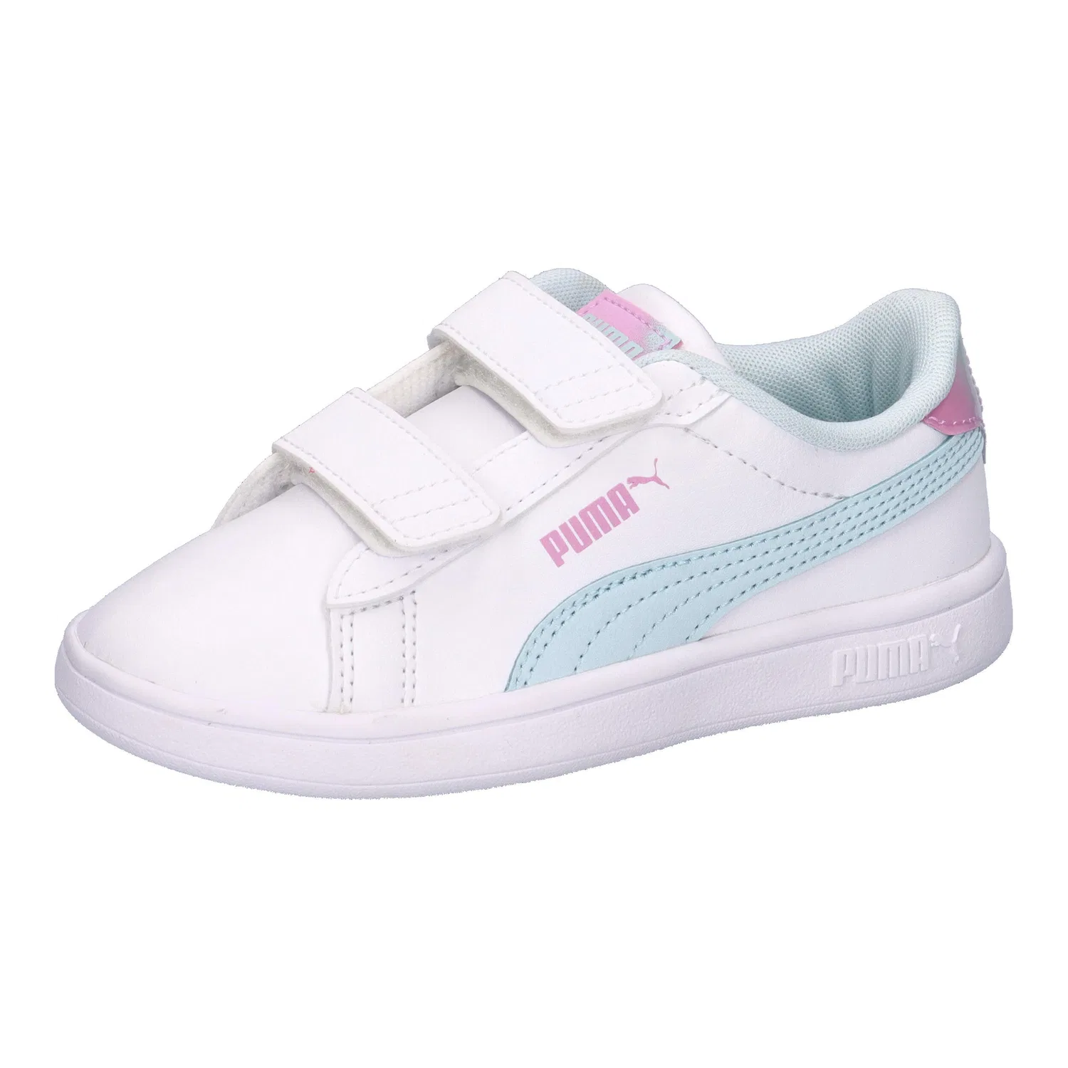Детские кроссовки для девочек с принтом Smash 3.0 Faded Glow V PS Puma, Weiss Pastellblau Magentapink